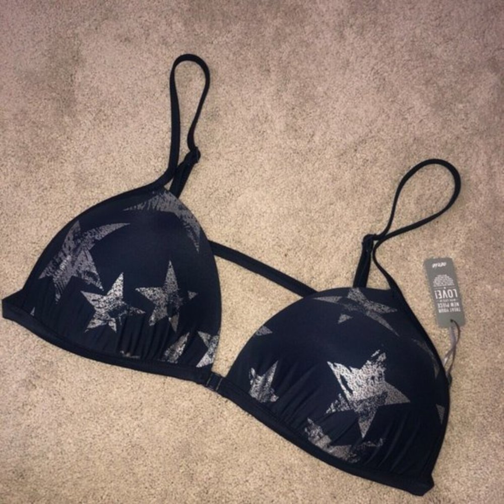 aerie Black Star Print Triangle Bikini Top